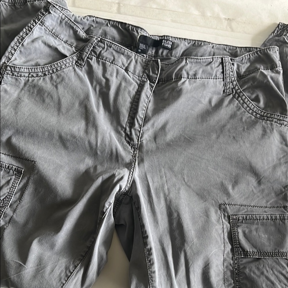 Eileen Fisher Gray Cargo Cotton Lyocell Pants size 10